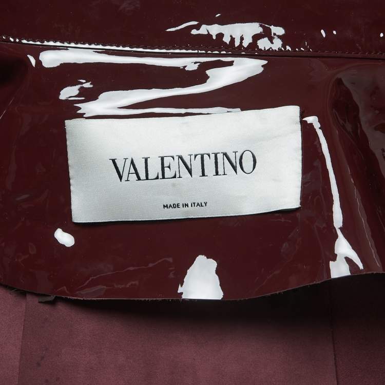 Pre Owned Valentino Burgundy Patent Leather Open Front Long Trench Coat M