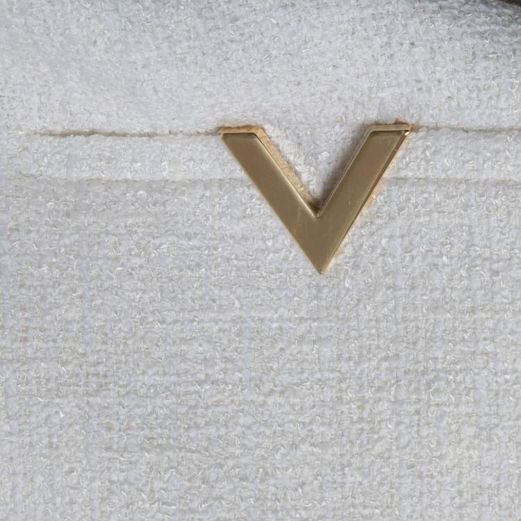 Pre Owned Valentino White/Blue Striped Patterned Tweed Shift Dress XL