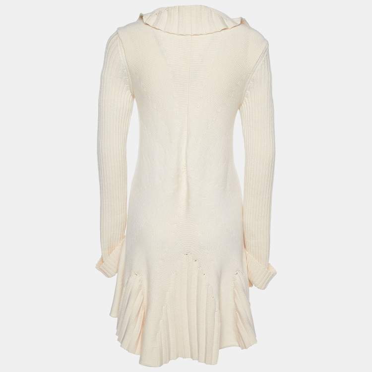 Pre Owned Valentino Cream Wool Knit Ruffled Tie Detail Long Shrug L
