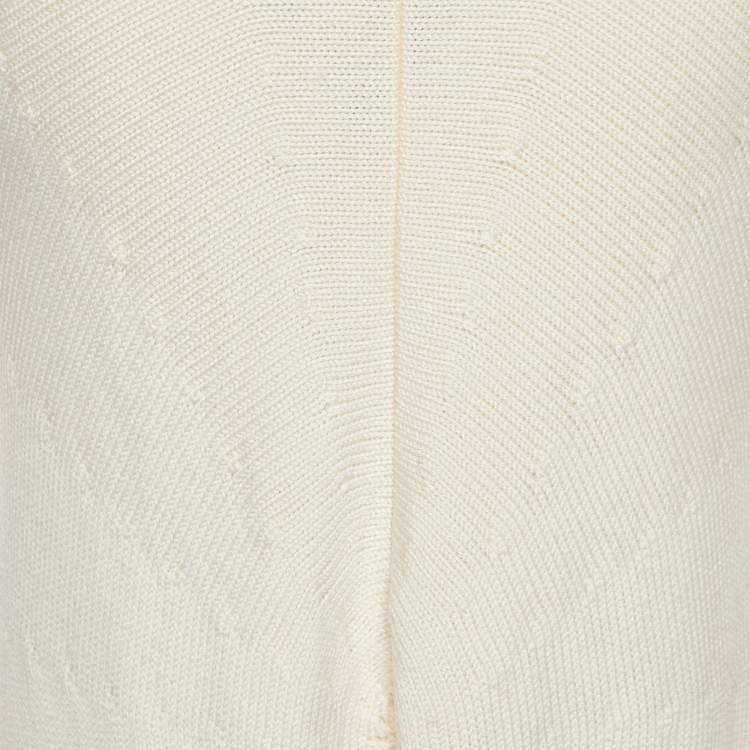 Pre Owned Valentino Cream Wool Knit Ruffled Tie Detail Long Shrug L