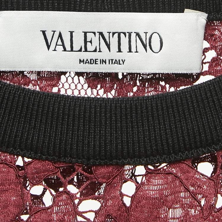 Pre Owned Valentino Burgundy Lace Crew Neck Sweatshirt M  