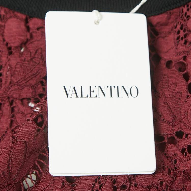 Pre Owned Valentino Burgundy Lace Crew Neck Sweatshirt M  