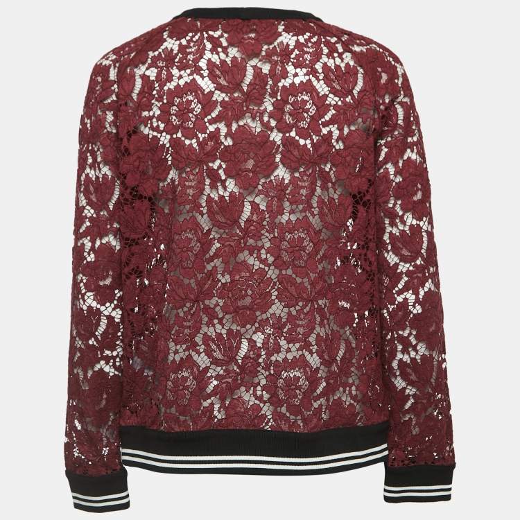 Pre Owned Valentino Burgundy Lace Crew Neck Sweatshirt M  