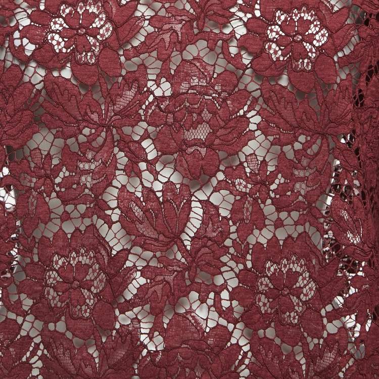 Pre Owned Valentino Burgundy Lace Crew Neck Sweatshirt M  