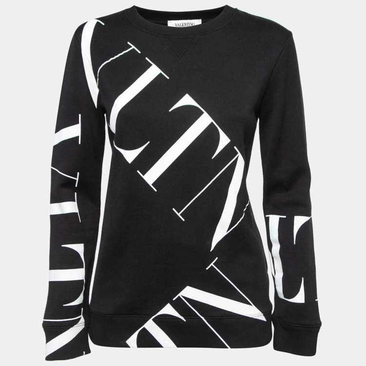 Pre Owned Valentino Black VLTN Print Cotton Crew Neck Sweatshirt XS