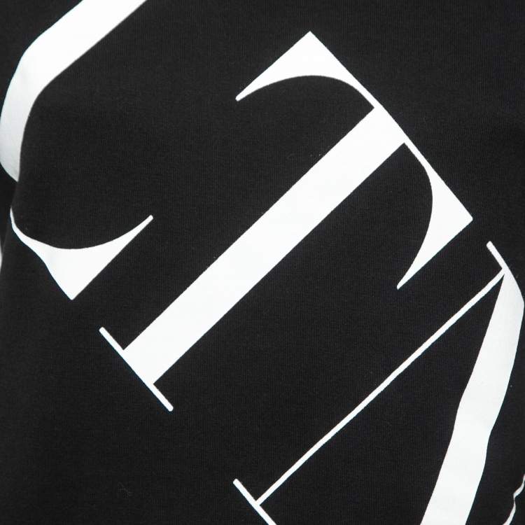 Pre Owned Valentino Black VLTN Print Cotton Crew Neck Sweatshirt XS