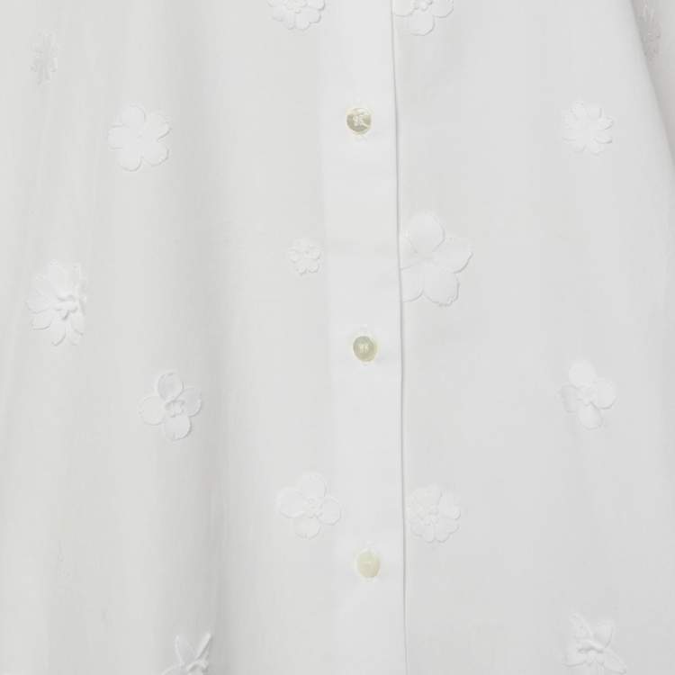 مملوكة مسبقًا Valentino White Floral Applique Cotton Shirt L