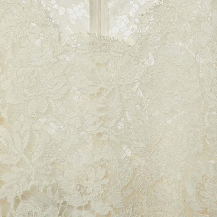 Pre Owned Valentino White Lace & Black Crepe Midi Dress L