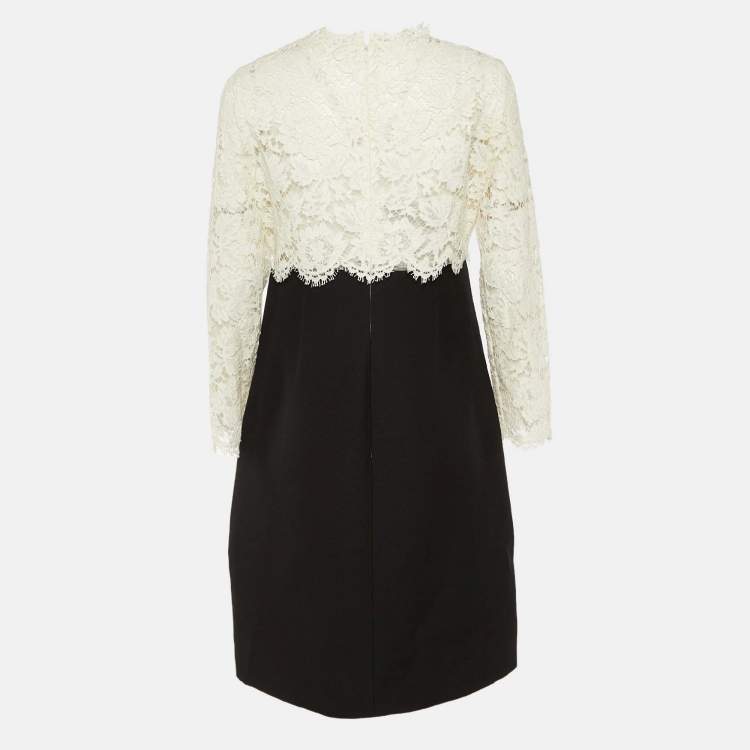 Pre Owned Valentino White Lace & Black Crepe Midi Dress L