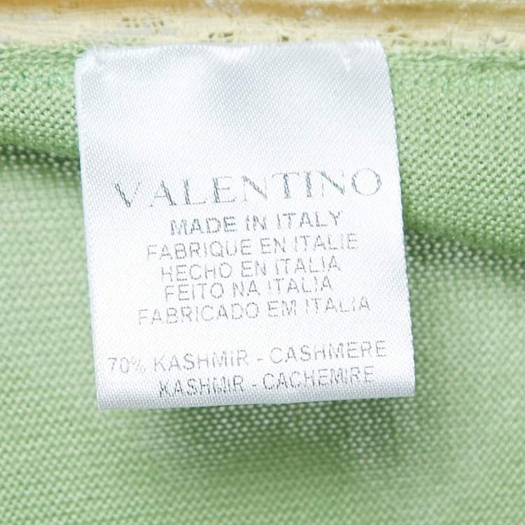 Pre Owned Valentino Green Cashmere Blend Lace Trimmed Short Sleeve Cardigan M