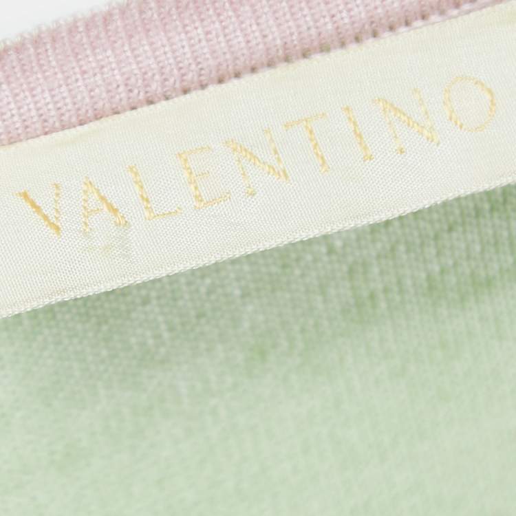 Pre Owned Valentino Green Cashmere Blend Lace Trimmed Short Sleeve Cardigan M