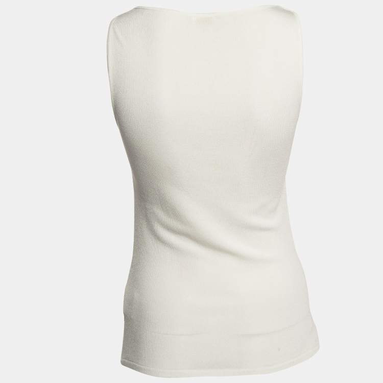 Pre Owned Valentino White Knit Braid Detailed Sleeveless Top M