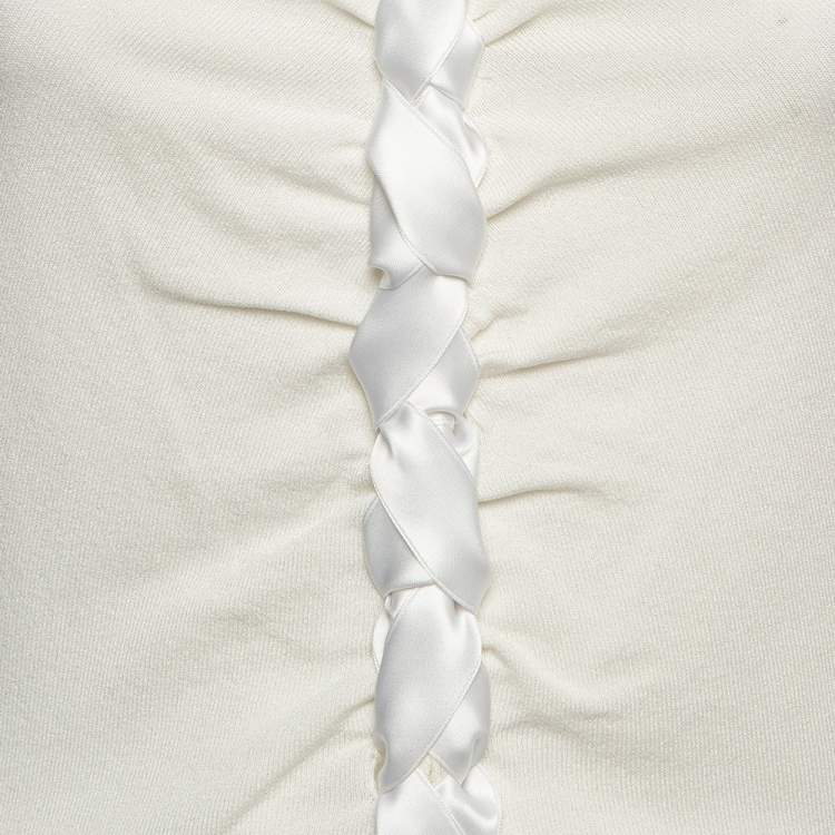Pre Owned Valentino White Knit Braid Detailed Sleeveless Top M