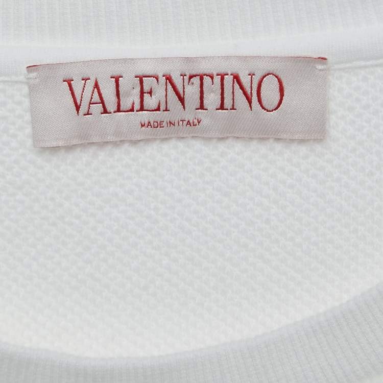 Pre Owned Valentino White Jersey Sequined Logo T-Shirt Dress S