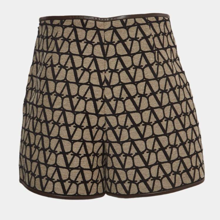 Pre Owned Valentino Brown/Black Iconographe Canvas Shorts M