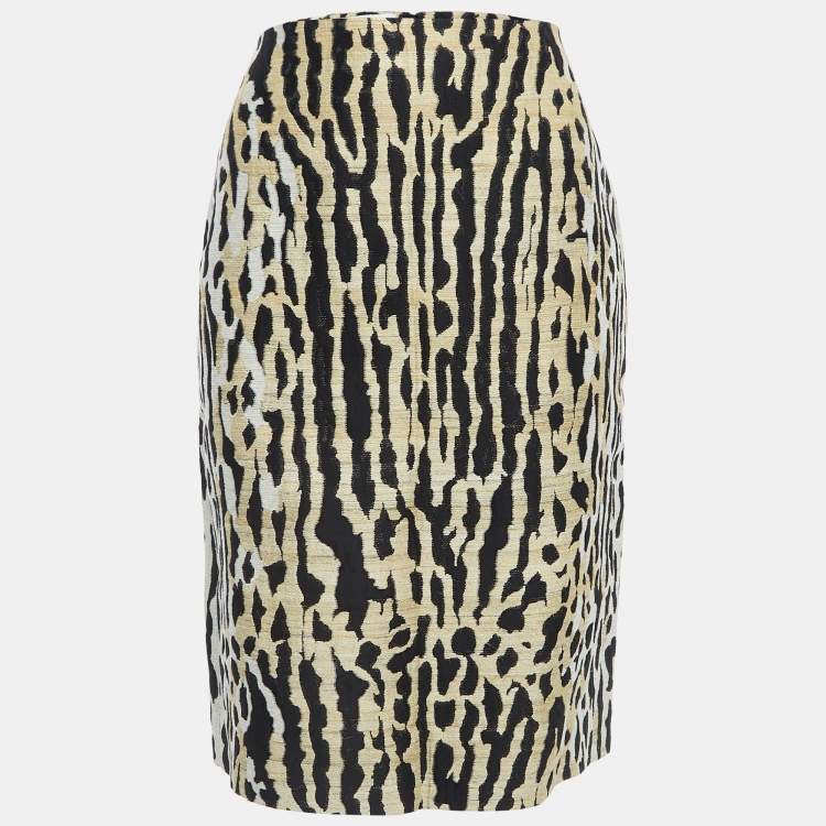 Pre Owned Valentino Beige Animal Skin Jacquard Knee Length Skirt M