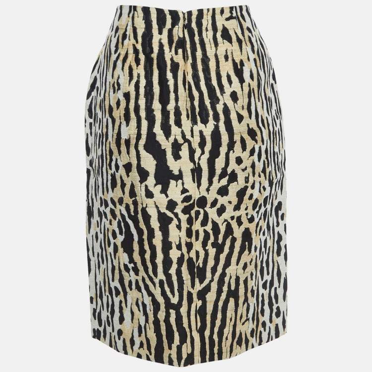 Pre Owned Valentino Beige Animal Skin Jacquard Knee Length Skirt M