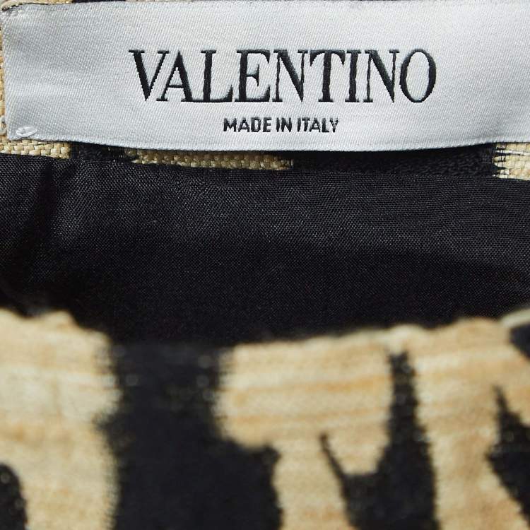 Pre Owned Valentino Beige Animal Skin Jacquard Knee Length Skirt M