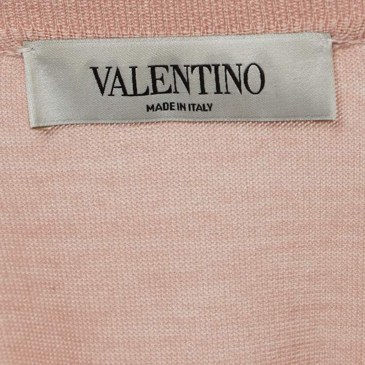 Pre Owned Valentino Pale Pink Floral Lace & Wool Knit Long Sleeve Dress S