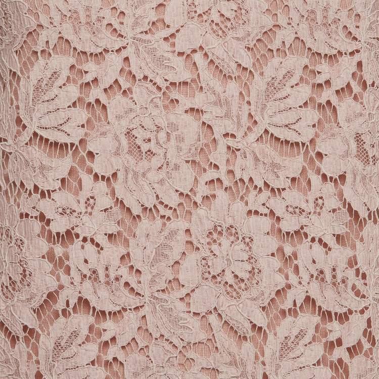Pre Owned Valentino Pale Pink Floral Lace & Wool Knit Long Sleeve Dress S