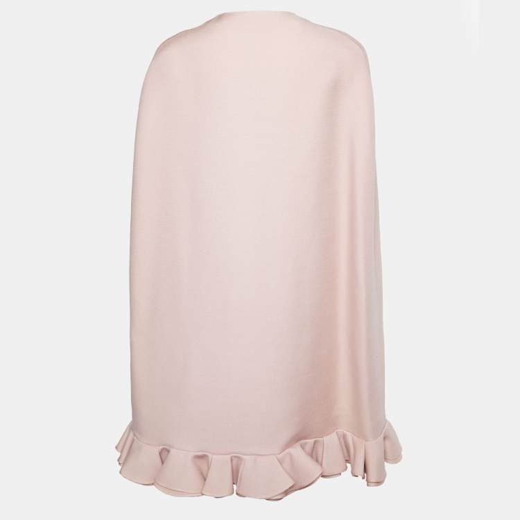 Pre Owned Valentino Pink Wool & Silk Ruffled Cape Coat S