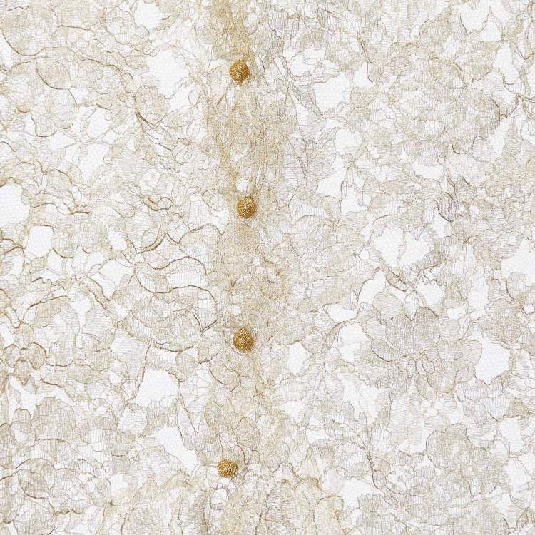 Pre Owned Valentino Gold Floral Lace Buttoned Lace Blouse M