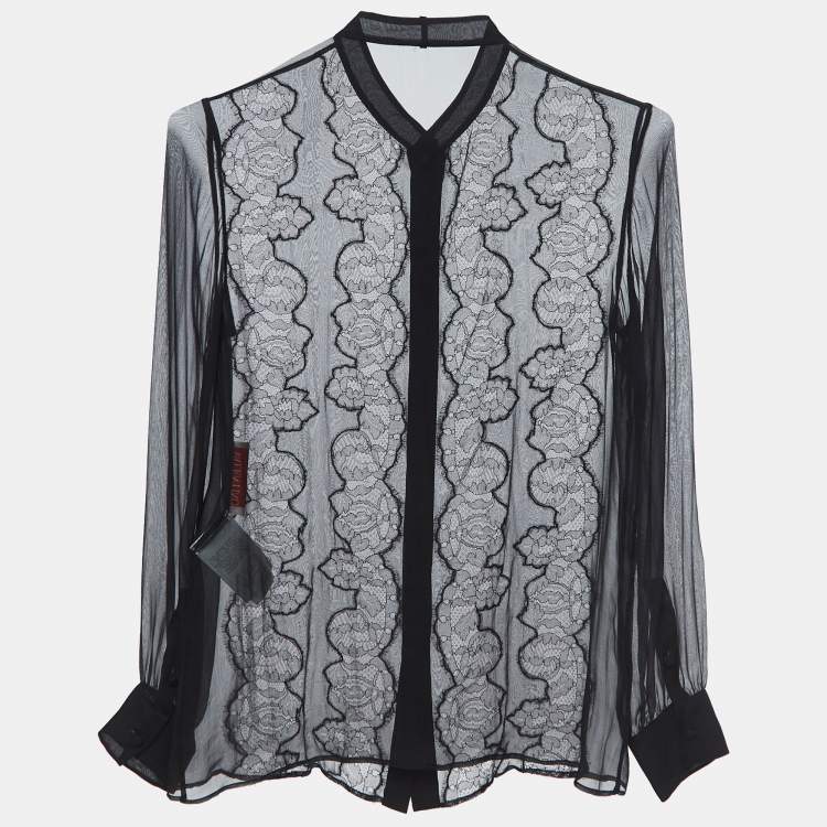 Pre Owned Valentino Black Silk & Lace Blouse S