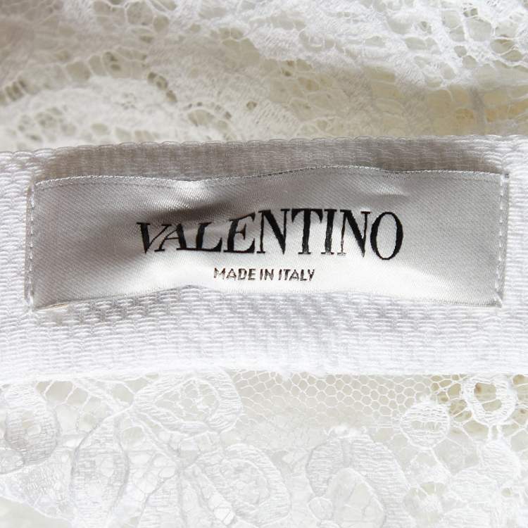 Pre Owned Valentino White Lace Sheer Long Sleeve Blouse M