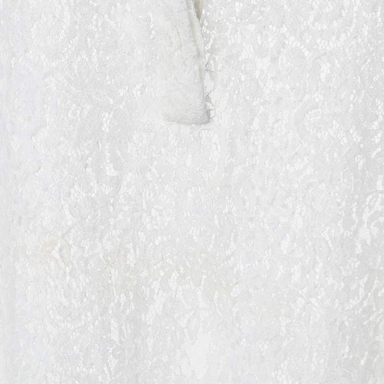 Pre Owned Valentino White Lace Sheer Long Sleeve Blouse M