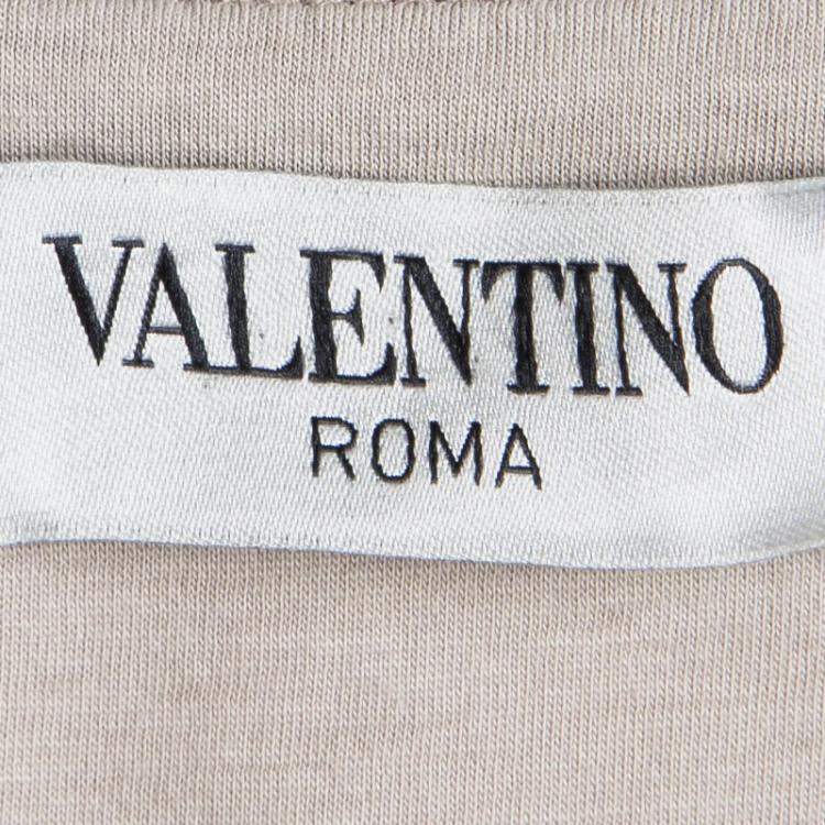 Pre Owned Valentino Beige Embellished Neck Detail Mesh Overlay Sleeveless Top S