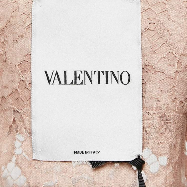Pre Owned Valentino Light Pink Fur & Lace Short Sleeve Crop Jacket S