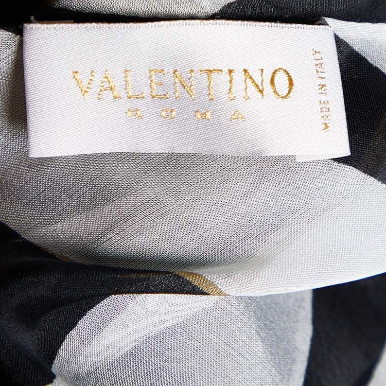 Pre Owned Valentino White/Black Printed Silk Cross Strap Camisole Top M