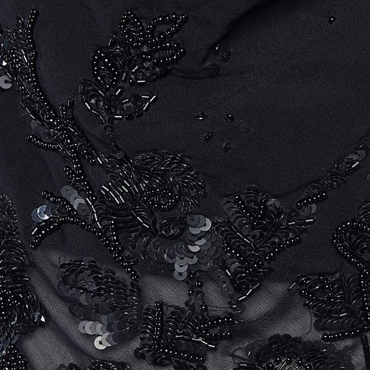Pre Owned Valentino Black Silk Floral Embellished Camisole Top M