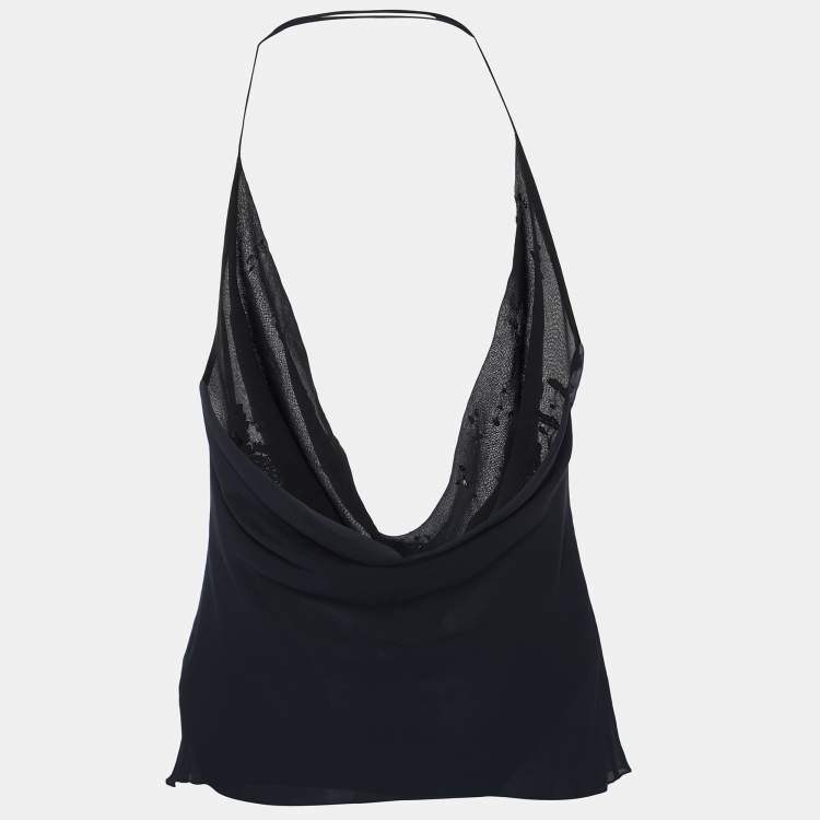 Pre Owned Valentino Black Silk Floral Embellished Camisole Top M