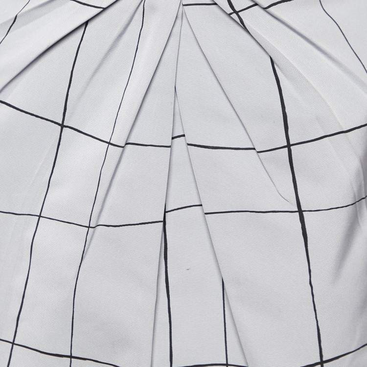 Pre Owned Valentino Grey Checked Faille Knee Length Skirt M