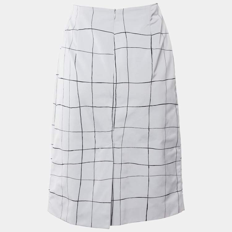 Pre Owned Valentino Grey Checked Faille Knee Length Skirt M
