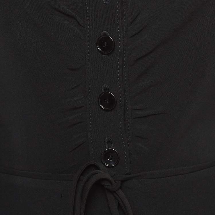 Pre Owned Valentino Vintage Black Crepe Tie-Up Flared Sleeve Cropped Blazer M