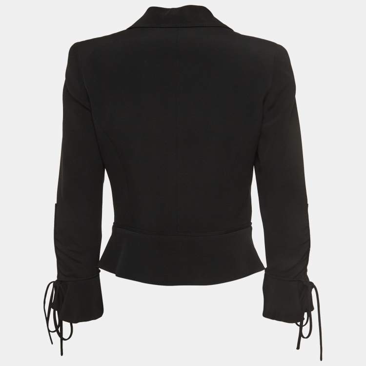 Pre Owned Valentino Vintage Black Crepe Tie-Up Flared Sleeve Cropped Blazer M