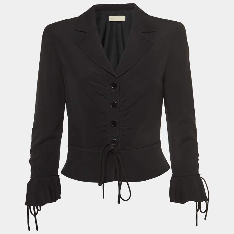 Pre Owned Valentino Vintage Black Crepe Tie-Up Flared Sleeve Cropped Blazer M