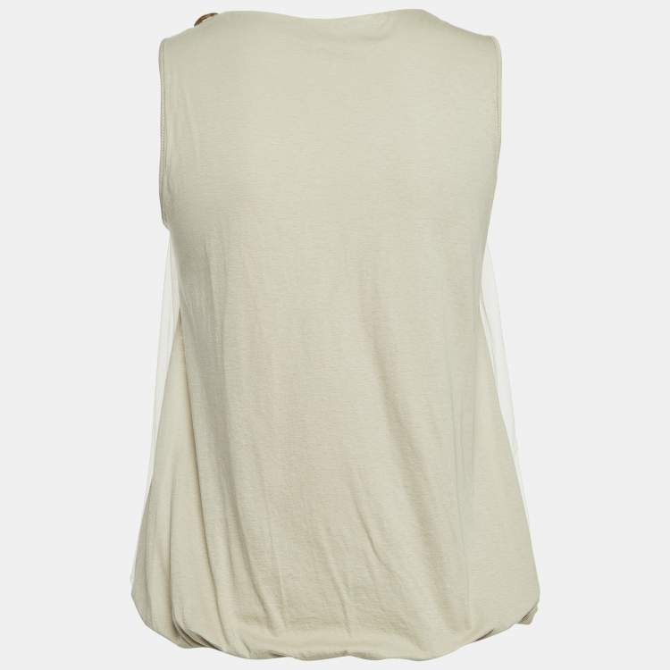 Pre Owned Valentino Beige Embellished Neckline Mesh Overlay Sleeveless Top S