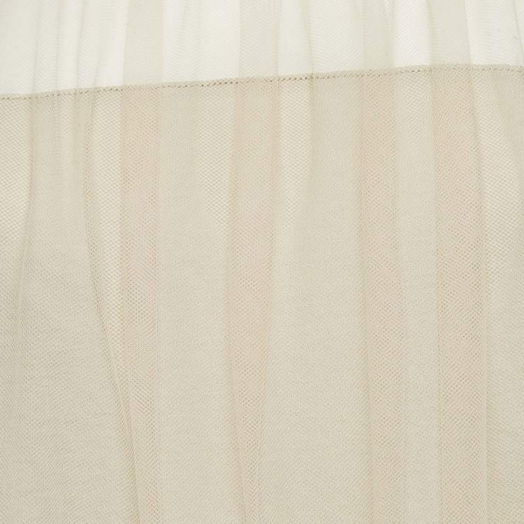 Pre Owned Valentino Beige Embellished Neckline Mesh Overlay Sleeveless Top S