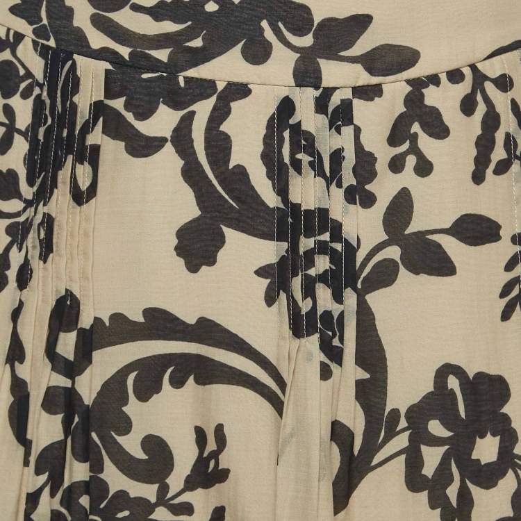 Pre Owned Valentino Vintage Beige Print Cotton and Silk Pleated Mini Skirt S
