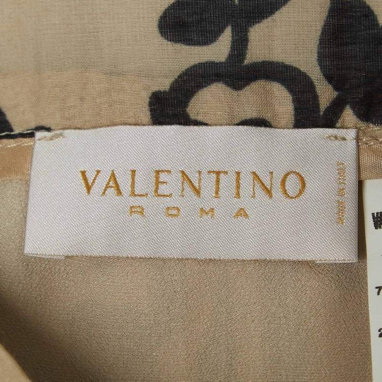 Pre Owned Valentino Vintage Beige Print Cotton and Silk Pleated Mini Skirt S