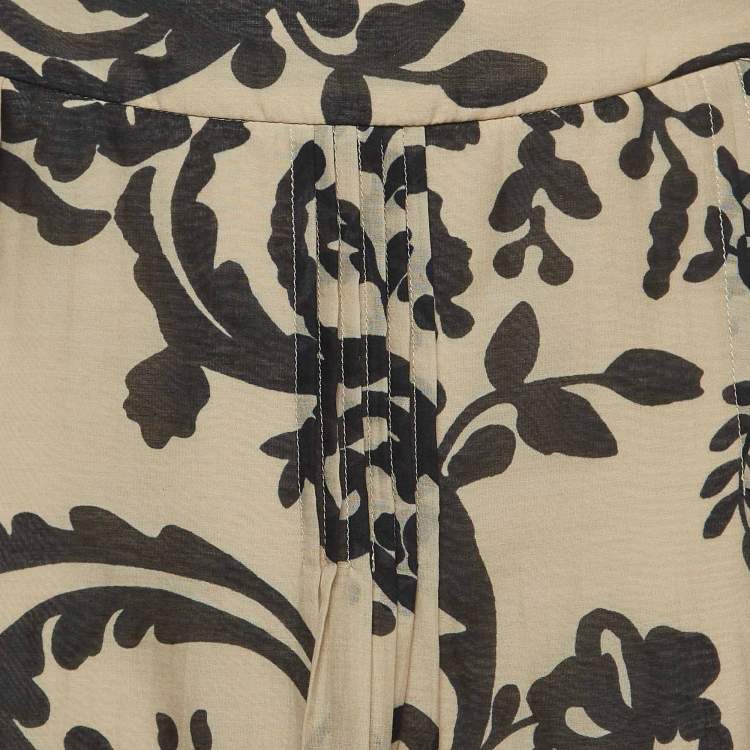 Pre Owned Valentino Vintage Beige Print Cotton and Silk Pleated Mini Skirt S
