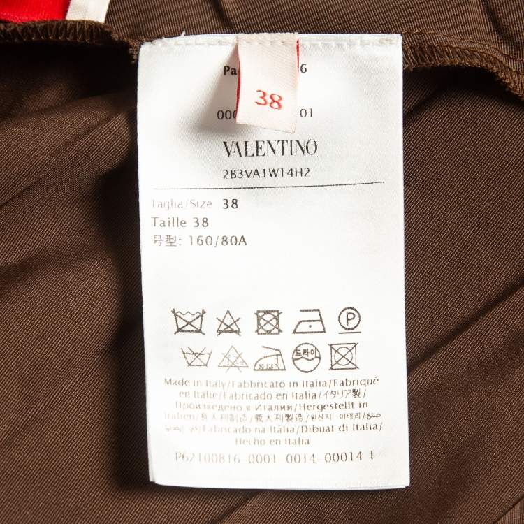 Pre Owned Valentino Brown Cotton Blend Micro Faille Plisse Dress S