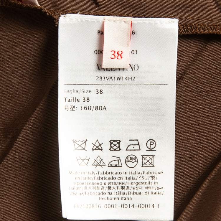 Pre Owned Valentino Brown Cotton Blend Micro Faille Plisse Dress S