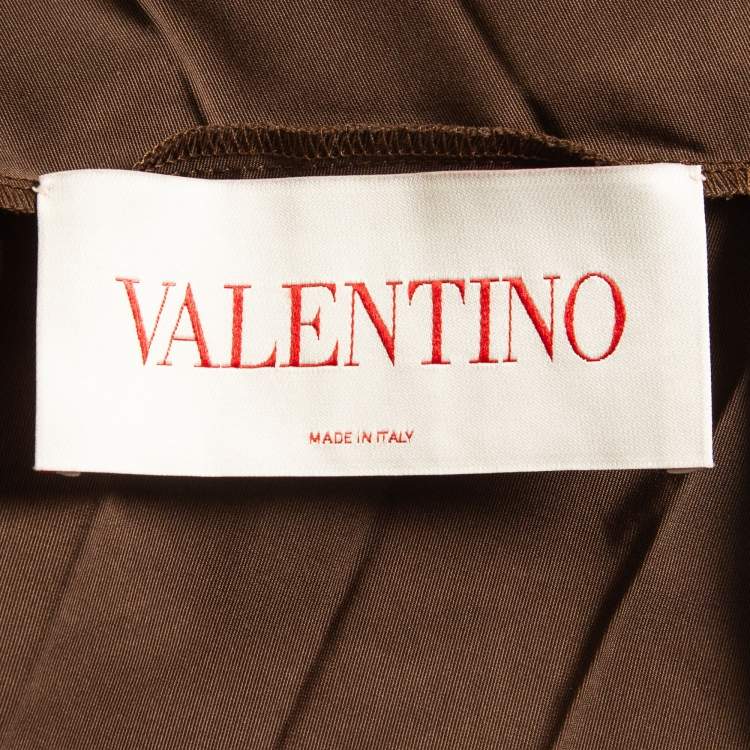 Pre Owned Valentino Brown Cotton Blend Micro Faille Plisse Dress S