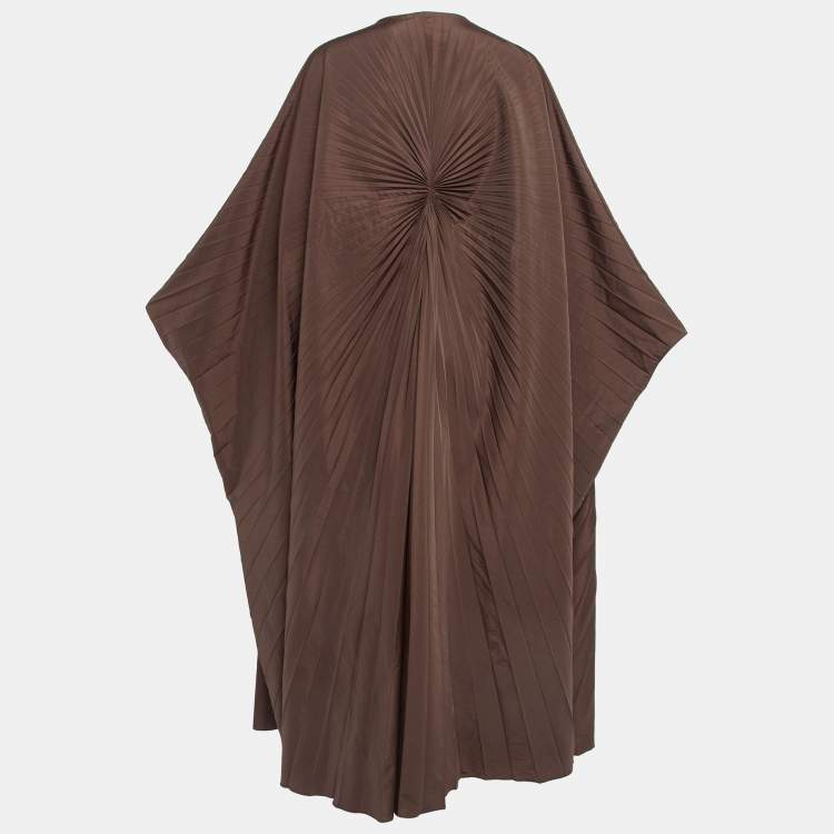 Pre Owned Valentino Brown Cotton Blend Micro Faille Plisse Dress S