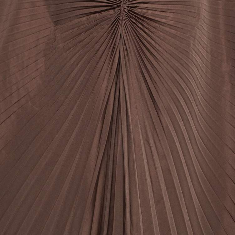 Pre Owned Valentino Brown Cotton Blend Micro Faille Plisse Dress S