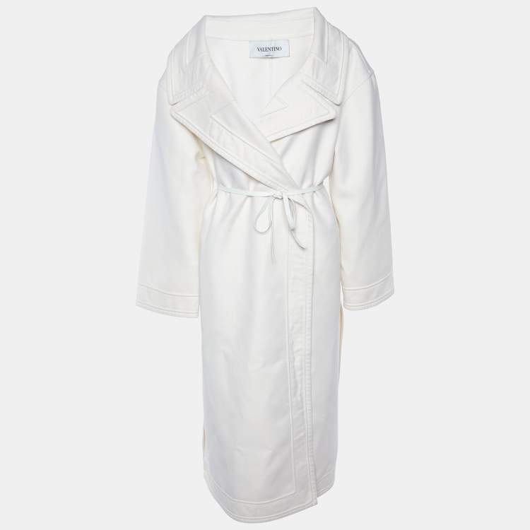 Pre Owned Valentino Cream Wool Belted Double Breasted Coat M